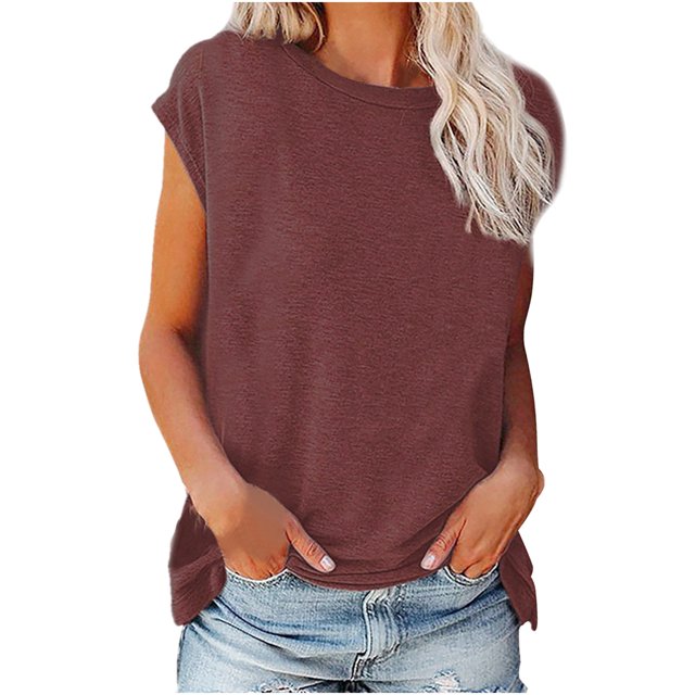 matoen T-shirt à Manches Courtes pour Femmes, Mode Décontractée Quotidienne, Col Rond, Couleur Unie, Coupe Ample, Blouse Basique