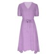 thumbnail image 4 of Penkiiy Robe Midi pour Femmes 2024 Été Décontractée à Fleurs à Manches Courtes Smockée Robes Midi Boho à Col en V Robes de Plage Soleil L Violet, 4 of 8