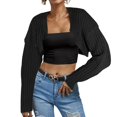 thumbnail image 2 of Women's Ribbed Knit Crop Cardigan Long Sleeve Open Front Loose Fit Drop Shoulder Lightweight Comfortable Sweater Top, 2 of 4