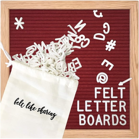 Tableau de Lettres en Feutre, Tableau de Lettres 10x10 Po Interchangeable avec Lettres Blanc 300 Pcs - Tableau de Messages en Feutre, Tableau de Lettres en Bois à Cadre Chêne pour Annonces de Bébé, Jalons, Déco de Bureau et Plus (Sangria)