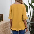 thumbnail image 4 of Hauts en Coton et Lin d'Été pour Femmes Manches à Volants Col Rond Couleur Unie Chemises Blouses Décontractées Confortables Basiques, 4 of 7