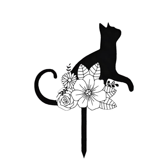SDNall Pet Memorial Gifts, Garden Decorations Outdoor, Cat Memorial Gifts, Cats Pet Memorial Landmarks Lawns Iron Plug-In Cutout Flower Cats Garden Metal Ground Insert Decoration, Lawn and Garden