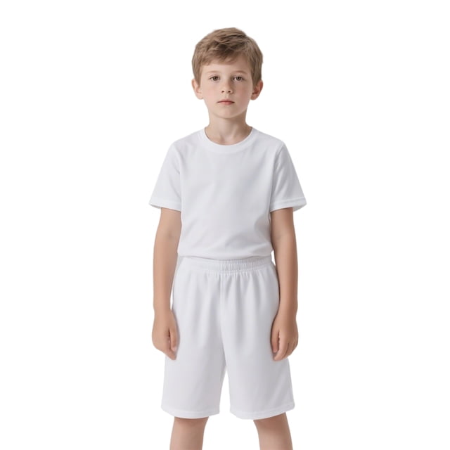 TOPTIE Short de Soccer pour Grands Garçons, Shorts de Course de 8 Pouces avec Poches - Blanc - M/ 10-12