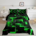 thumbnail image 1 of YST Neon Green and Black King Comforter Set for Boys Girls,3D Checkered Geometric Bedding Set,Abstract Square Grid Comforter Set Lightweight Soft,Glowing Geometry Quilt Bed Set 3Pcs, 1 of 5