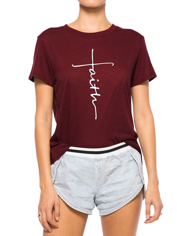 Nlife Women's Short Sleeve Faith Letter Print Pullover Tops