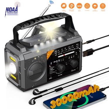 AUOSHI 30000mAh Weather Radio, NOAA/AM/FM Emergency Radio with USB/Solar/Hand Crank Charging, Flashlight, SOS Alarm, Compass, Battery Operated for Hurricane Preparedness, Gray
