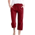 thumbnail image 1 of Wide Leg Pnats for Women Plus Size Casual Solid Color Comfy Mid Rise Pants for Women Fashion Loose Fit Daily Drawstring Linen And Cotton Lightweight Party Vacation Beach Pants with Pocket（Red,3XL）, 1 of 4