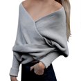 thumbnail image 2 of RXIRUCGD Women's Casual Solid Color Irregular Pullover Solid Color Sweater Shawl( Gray ), 2 of 4