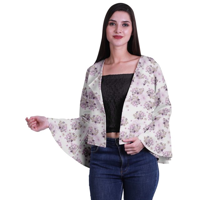 Moomaya Printed Summer Clothes For Women Front Open Bell Sleeve Short Shrug Cardigan
