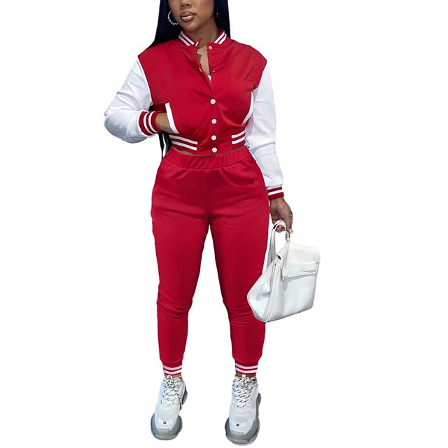Tenue d'Entraînement 2 Pcs pour Femmes, Veste Patchwork à Boutons, Pantalon Long, Survêtement