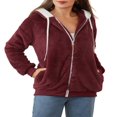 thumbnail image 1 of Womens Full Zip Up Sherpa Hoodie Fuzzy Fleece Jacket Oversized Fluffy Coat with Pockets, 1 of 9