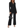 thumbnail image 2 of Women Jumpsuit Fashionable Straight Leg Trousers Button Turn Down Collar Pure Color Jumpsuit, 2 of 6
