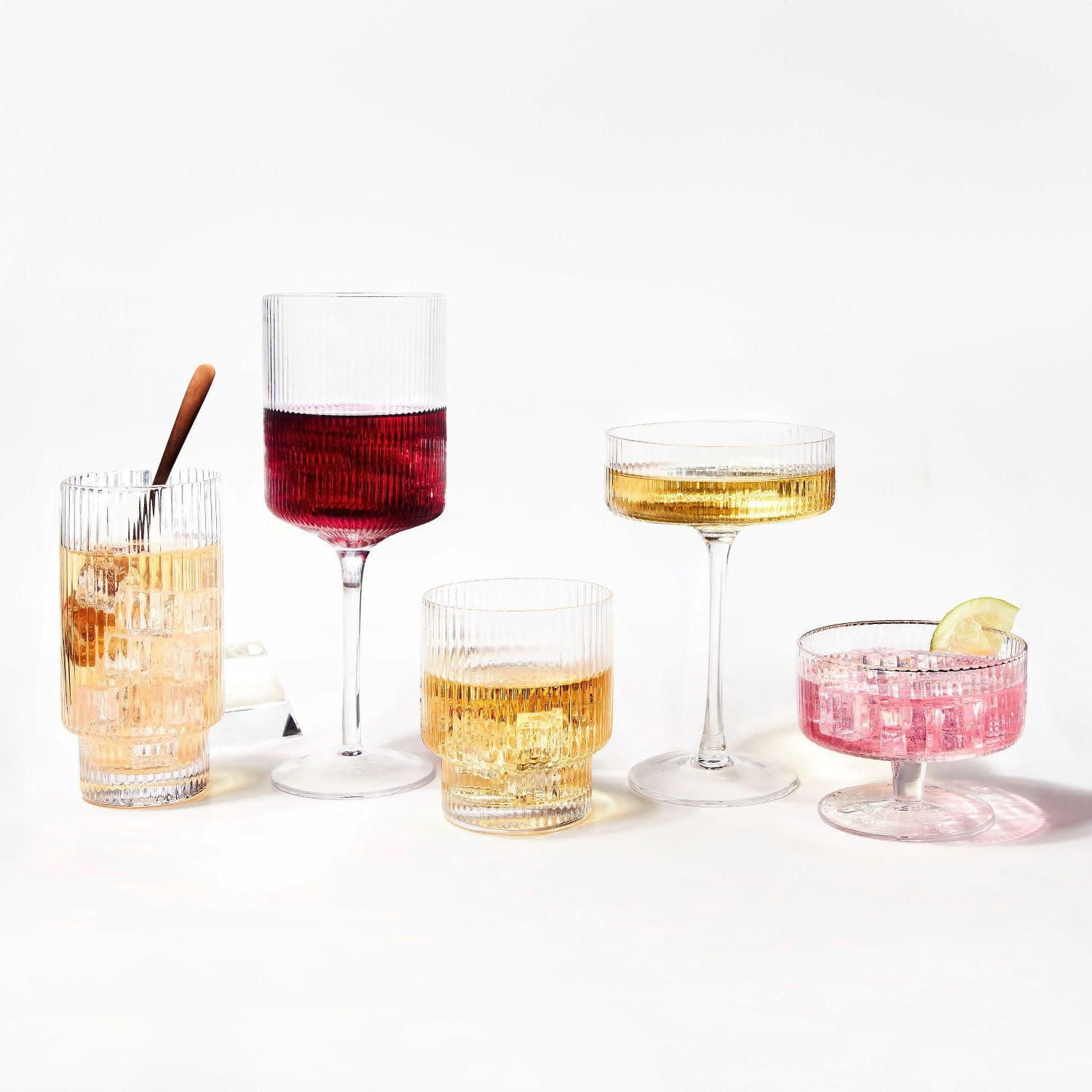 Verre Highball Côtelé 420ml, Ensemble de 4