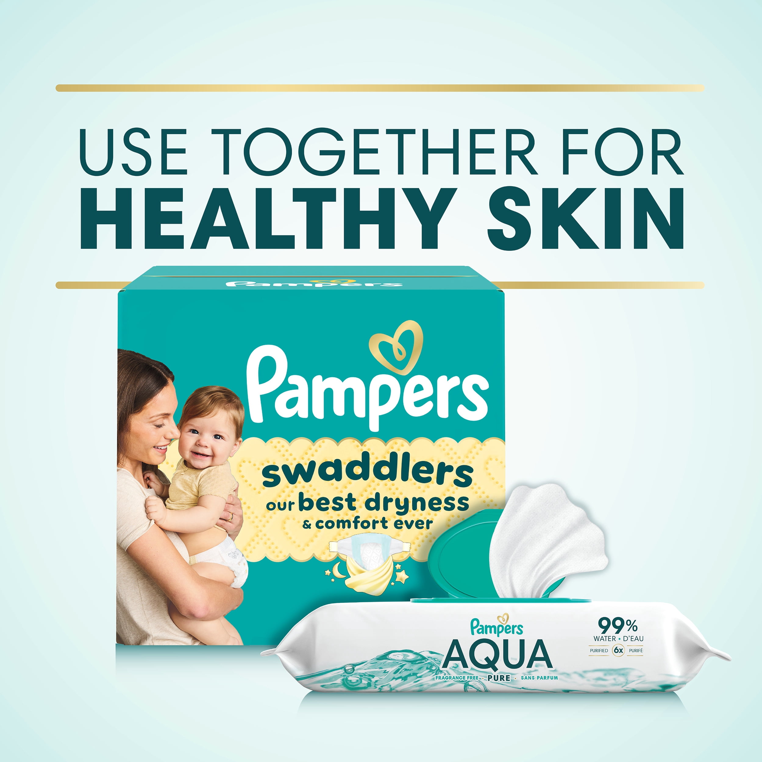 Lingettes pour bébés Pampers Aqua Pure, 99 % d’eau, sans parfum, non parfumées, à base d’eau, lingettes pour bébés à usage multiple, total de 112 lingettes pour bébés (2X emballages rabattables)