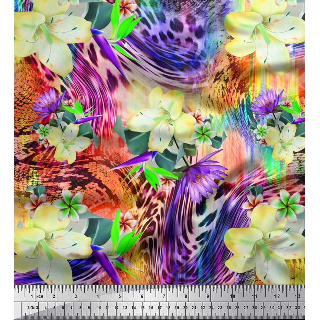 Soimoi Poly Georgette Fabric Animal Skin & Tropical Flower Decor Fabric Printed Yard 42 Inch Wide