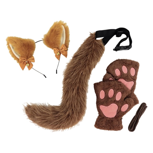 yingyy Cat Ear and Tail Set Cute for Stage Performance Prom Animals Themed Parties black brown