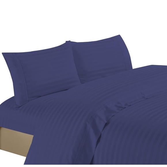 Hotel Luxurious 1200 Thread Count 100% Egyptain Cotton 4-Piece Deep Pocket Stripe Sheet Set (Queen, Navy)