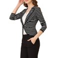 thumbnail image 4 of INSPIRE CHIC Blazer Fin à Rayures pour Femme, Col à Revers Cranté, Décoré de Boutons, L Noir, 4 of 6