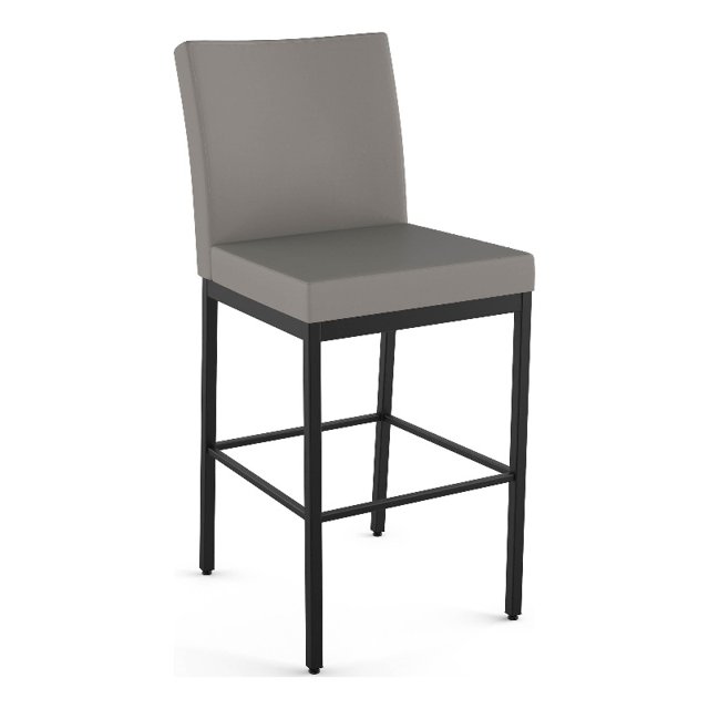 Amisco Perry Plus 30" Bar Stool - Taupe Grey Faux Leather/Black Metal