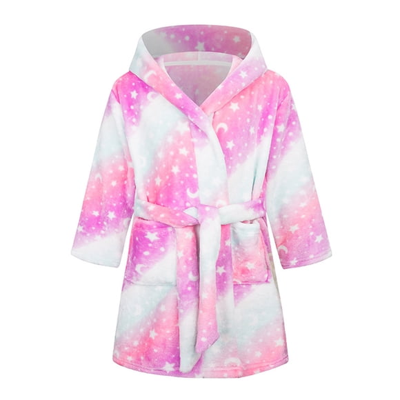 Penkiiy Boys Girls Bathrobes Kids Robes Plush Soft Coral Fleece Pajamas Sleepwear Pink
