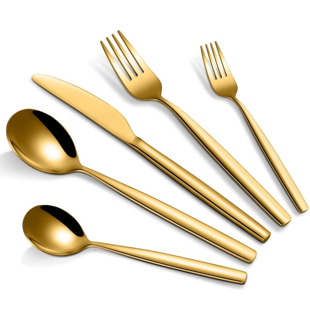 30-Piece Matte Gold Stainless Steel Flatware Set for 6 - Includes Steak Knives, Forks, Spoons Dishwasher-Safe Tableware Cutlery Set for Home & Restaurant
