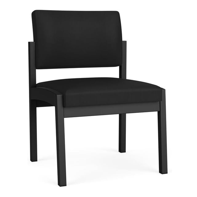 Pemberly Row Reception Waiting Armless Guest Chair-Black Steel-Black