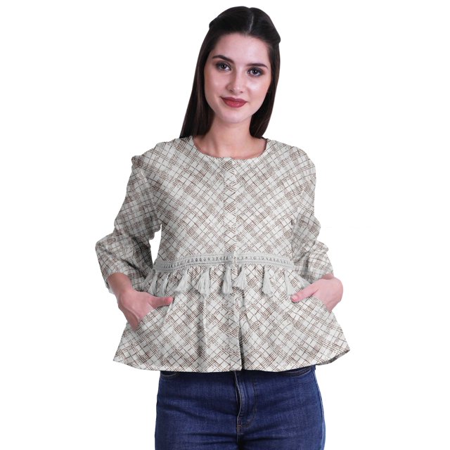Moomaya T-Shirt à Col Rond pour Femmes à Manches Évasées, Haut Court en Coton Imprimé, Haut Décontracté