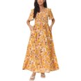 thumbnail image 2 of INSPIRE CHIC Robe Maxi d'Été Décontractée pour Femme à Col en V, Florale, Manches Courtes Volantées, Smockée, Fluide, avec Poches, G Jaune, 2 of 6