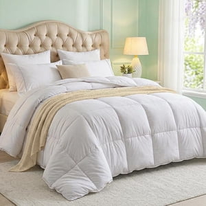 Beddora Queen Size Quilted Comforter White – Microfiber Down Alternative Duvet Insert, All Season Warmth, Box Stitched, Corner Tabs, Machine Washable
