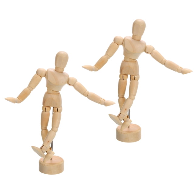 Unique Bargains 4.5" Wooden Mannequin Figure, Artist Drawing Manikin Model Flexible Movable 2Pack