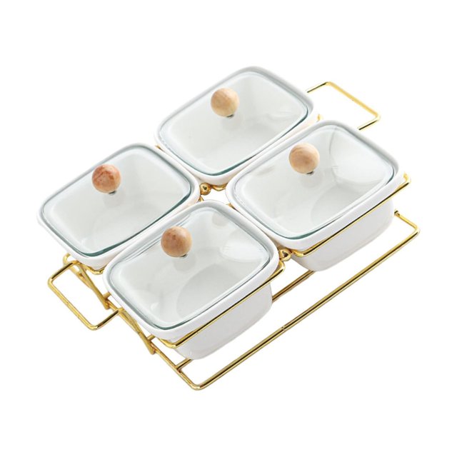 fastboy Snacks Platter Tray w/ Lid Serving Storage Snacks Appetizers Nuts Easy Bowl White Set 4