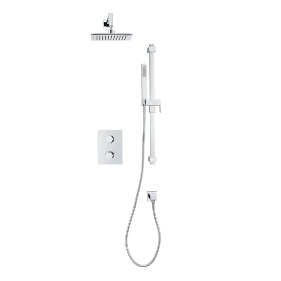 Square 3-functions thermostatic valve. handheld shower and shower head, or simultaneously, chrome finish