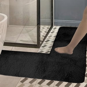 Bathroom Rug, EDHITNR Soft Absorbent Non-Slip L Corner Mat, Premium Velvet Fleece Memory Foam Machine Washable Quick Dry Bath Tub Shower Mat, Black