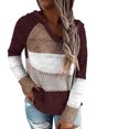 thumbnail image 2 of Women's Casual Striped Button Front Drop Shoulder Long Sleeve Hooded Sweater Top, 2 of 6