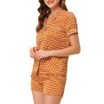 thumbnail image 4 of INSPIRE CHIC Womens Short Sleeve Notch Collar Piped Button Down Sleepwear Polka Dots Pajama Sets Large Brown, 4 of 5
