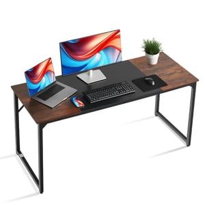 VEVOR Bureau informatique, 63 Inch Bureau de jeux pour le bureau à domicile, rédaction de travaux de table simple moderne avec cadre en métal pour grande salle de jambes, brun rustique et noir