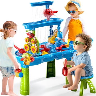 Table d'Eau et de Sable pour Enfants de 3 4 5 6 Ans, Jouets de Table de Jeu à 3 Niveaux pour Garçons et Filles, Jouets de Plage pour Enfants Table de Jeu Jouets d'Extérieur, Cadeaux d'Été Cadeaux d'Anniversaire