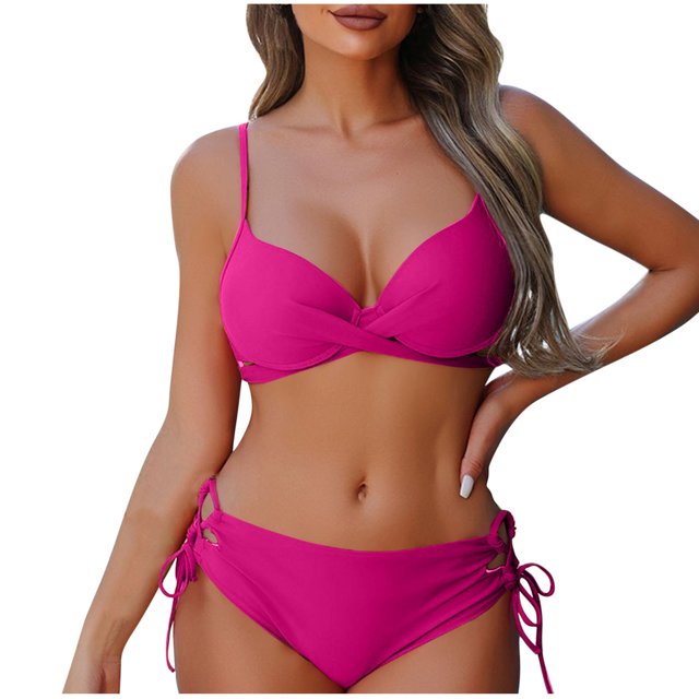 DPTALR Women Solid Color Sexy Backless Strap Bikini Swimsuit