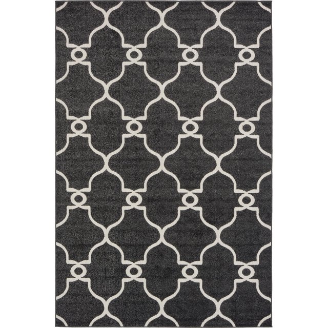 Unique Loom Tapis d'Intérieur et d'Extérieur à Flatweave Transitionnel, 6' x 9', Noir/ivoire, Collection