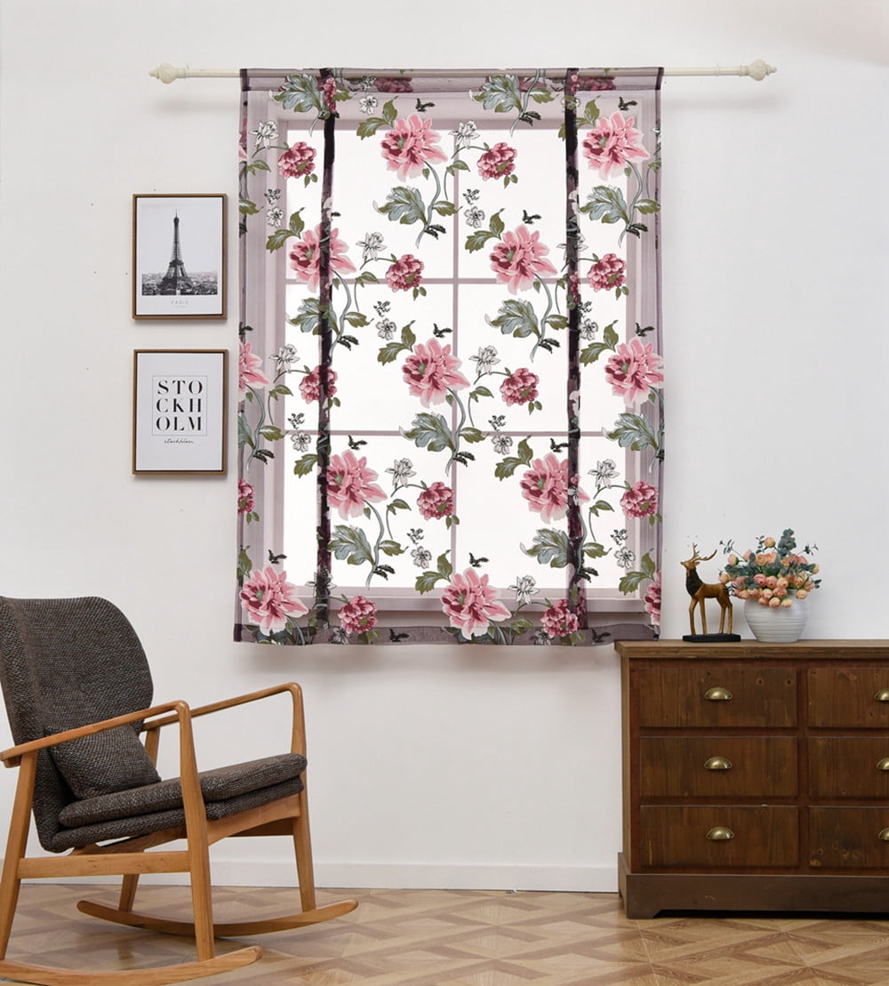 Up to 65% Off SMihono Rod Liftable Kitchen Bathroom Window Roman Curtain Floral Sheer Voile Valances