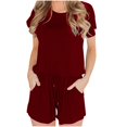 thumbnail image 1 of Fridja Woman's Summer Short Sleeve Solid Color Backless Casual Loose Jumpsuit, 1 of 5