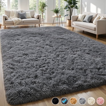 Nefoso Shag Area Rug, 8ft x 10ft Soft Fluffy Area Rugs for Living Room Bedroom Decor Carpet, Dark Gray