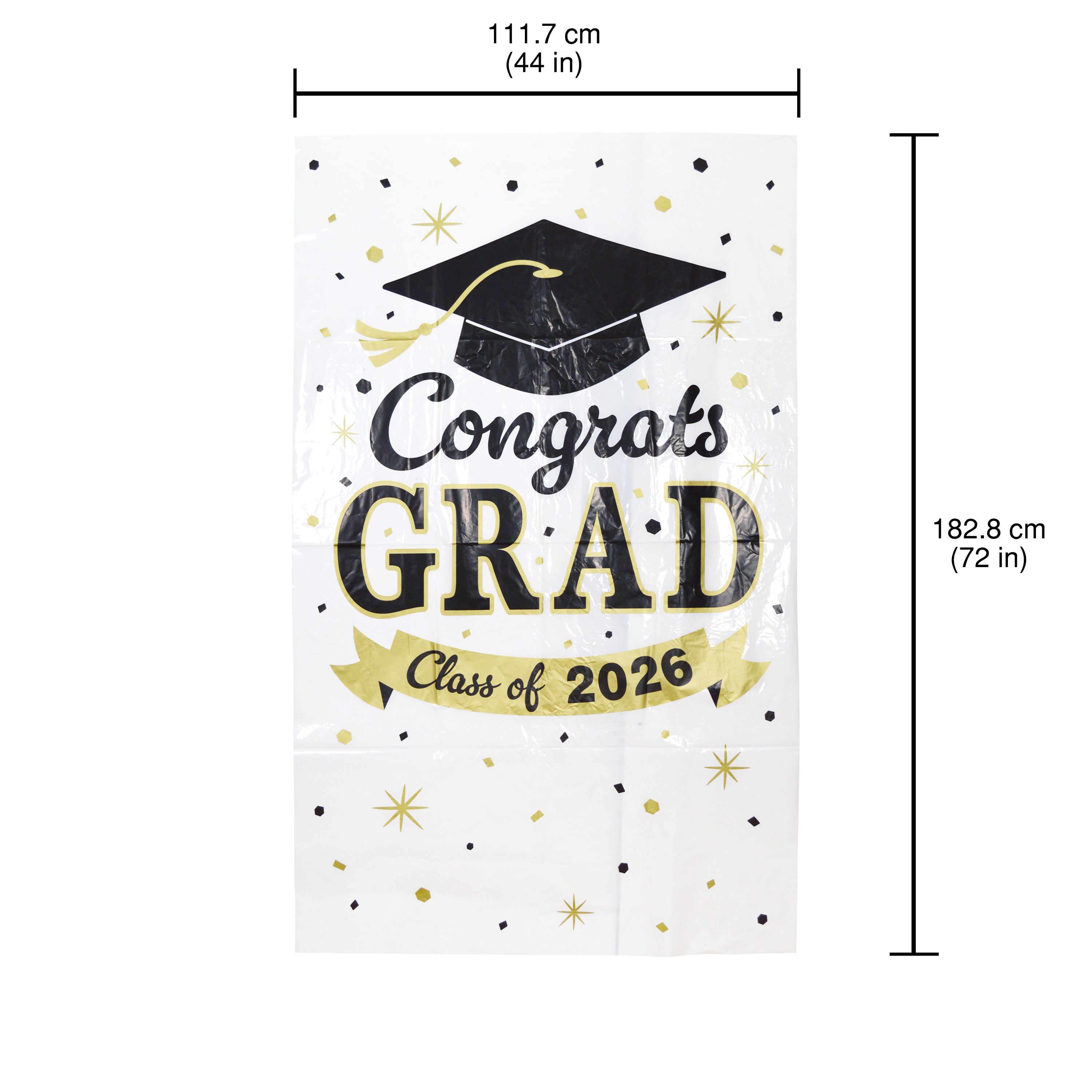 Fond de scène en plastique noir, blanc et jaune pour remise de diplômes (1 unité), 112 cm x 183 cm, adulte, décoration, célébration