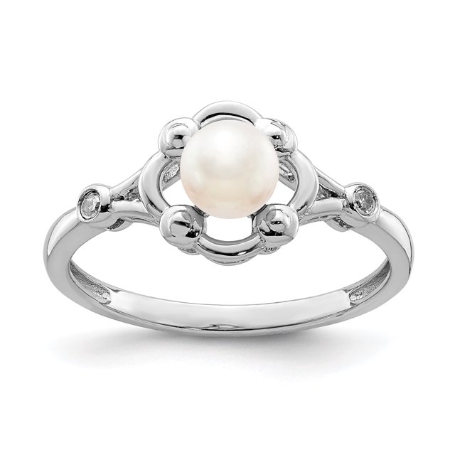 Bague en Argent Sterling 925 Rhodié Perle d'Eau Douce et Diamant