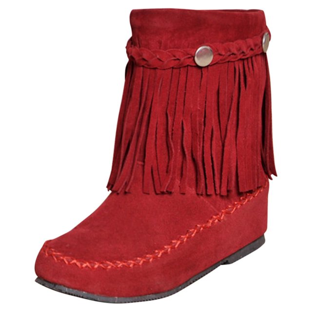 XZNGL Chaussures Rétro pour Femmes Décontractées Mode Couleur Unie à Franges en Suède Givré Plates Bottines Hauteur Intérieure