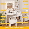thumbnail image 4 of OUYAWEI Vanity Desk with LED Lighted Mirror & Power Outlet - Modern Makeup Table with 3 Drawers,Storage Cabinet,USB Ports,and Included Stool,Perfect for Apartment,Dorm Room Organization,White, 4 of 8