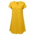 thumbnail image 5 of LOVZFMLL Mode Femmes Ample Col en V Été Uni Manches Courtes Robe en Coton et Lin Jaune m, 5 of 5