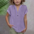 thumbnail image 2 of DecSea Linen Shirts for Kids 2025 Summer Button Down V Neck Short Sleeve Tops Casual Solid Blouses, 2 of 9