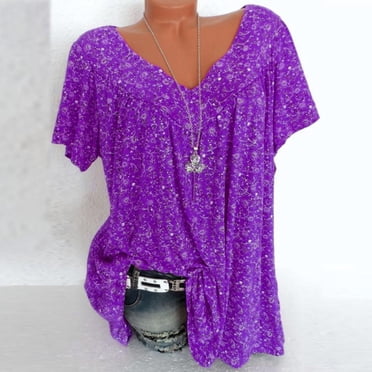 Pisexur Women's Plus Size Tops Summer Casual Floral Printed Shirt Short Sleeves V-Neck Loose Blouse Pullover Tops Shirt S-5XL