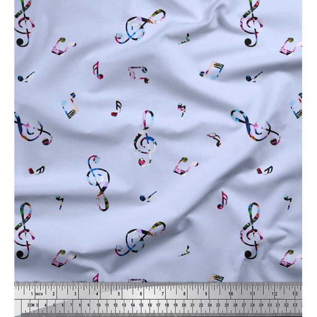 Soimoi Satin Silk Fabric Notes Musical Instrument Fabric Prints by Yard 42 Inch Wide
